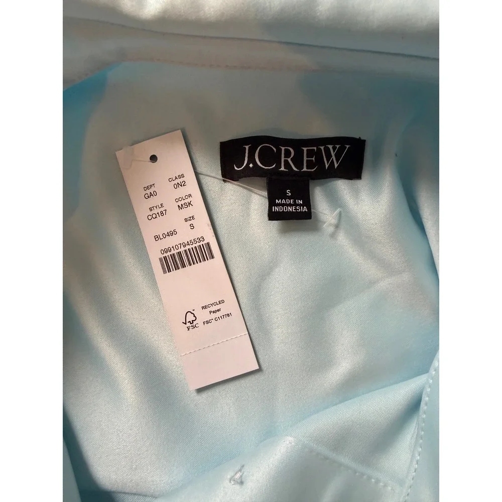 NWT J.Crew | 2025 Etienne Cropped Button-Up Shirt S Blue Duchesse‎ Satin CQ187
